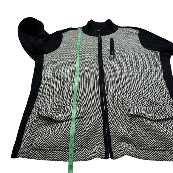 RALPH LAUREN LRL Herringbone Colorblock Zip Cardigan Sweater Size 1X Black White - Picture 8 of 9